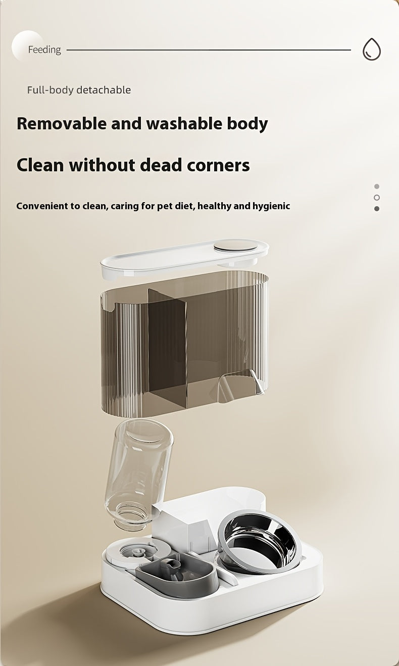 [Automatic Pet Feeder] Automatic Pet Feeder & Water Dispenser - Dry/Wet Food Separation, Anti-Tip, Large 2.2L Grain Bucket +1.5L Water Tank, No Electricity Needed, Easy-Clean Design for Cats & Small/Medium Dogs