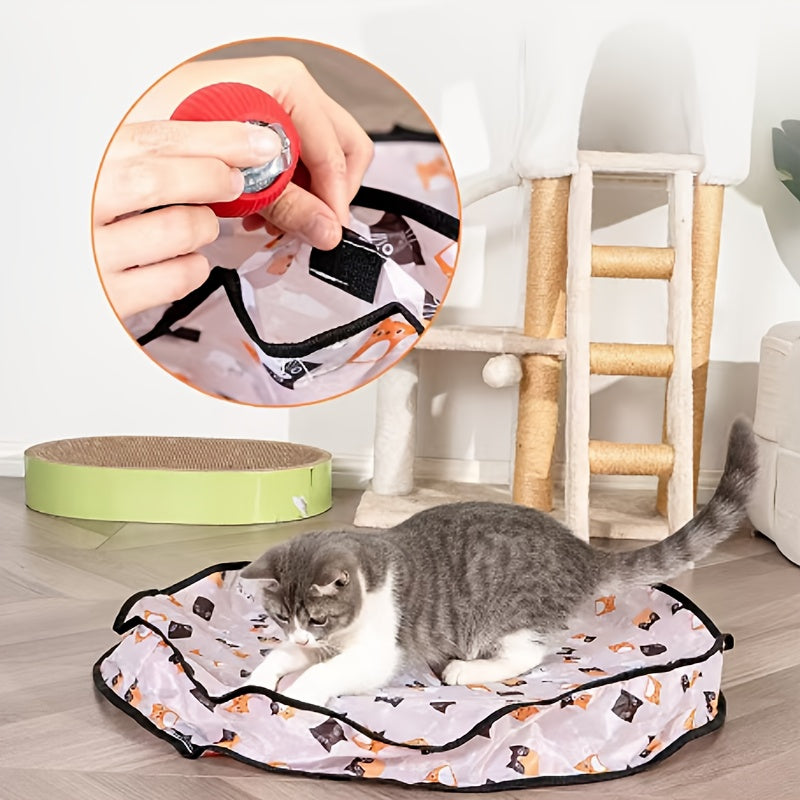 3pcs Pet Self-Entertainment Toy Set: 1 Round Double-Layer Hunting Cover + 2 Red Automatic Cat Balls