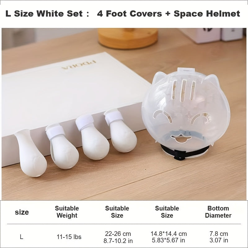 Cat beauty headgear set, transparent and breathable Elizabeth collar, including 1 headgear and 4 paw gear sets, cat anti-licking and biting headgear, specially designed for beauty and bathing, durable and reusable.