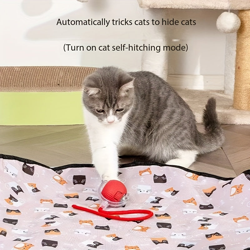 3pcs Pet Self-Entertainment Toy Set: 1 Round Double-Layer Hunting Cover + 2 Red Automatic Cat Balls
