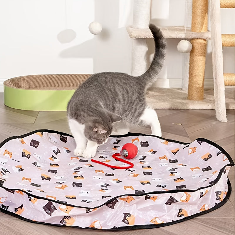 3pcs Pet Self-Entertainment Toy Set: 1 Round Double-Layer Hunting Cover + 2 Red Automatic Cat Balls