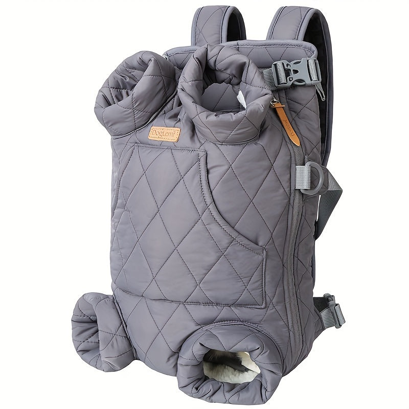 Adjustable Quilted Pet Carrier Backpack for Small to Medium Dogs - Cozy Fleece-Lined, Hands-Free Front Legs Out Chest Carrier with Zip Closure, Ideal for Hiking & Cycling - Available in Black, Beige, Pink, Gray, Olive Green,