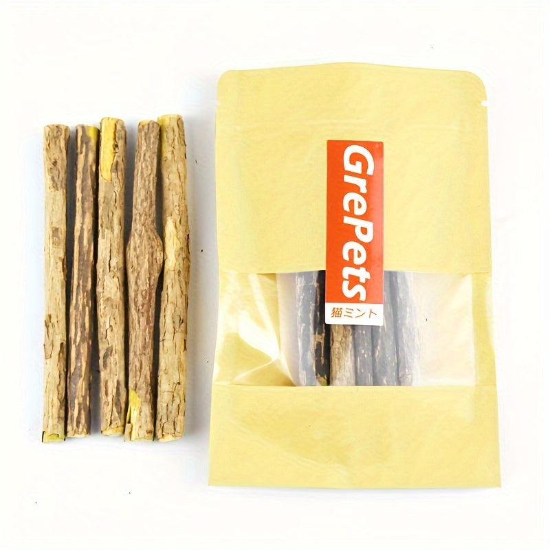 5-Pack Natural Wooden Cat Dental Sticks - Wholesome Indoor Cat Toy for Healthy Feline Teeth and Gums