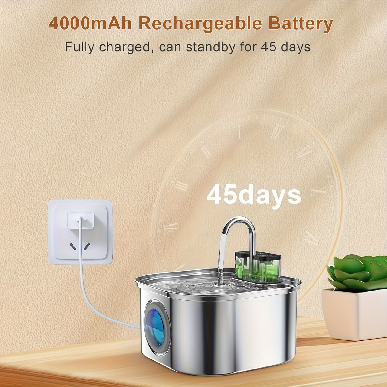 [Wireless Cat Water Fountain] Automatic Wireless Cat Water Fountain - Stainless Steel, USB/Battery Powered (18650 Lithium Battery), 3.2L/108oz Large Capacity, Spill-Proof Design, No Filter Needed, Durable Water Dispenser for