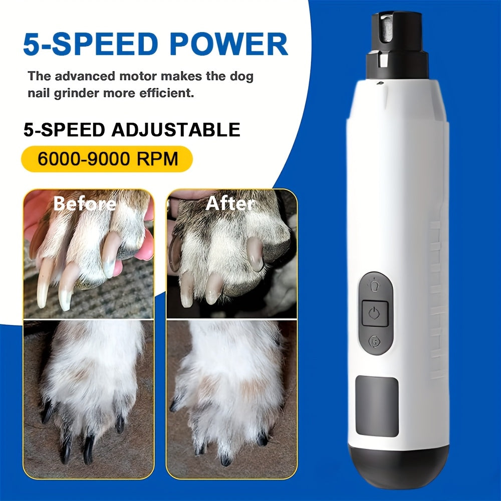 [5-Speed Nail Grinder] 5-Speed Electric Nail Grinder | Painless Grooming Tool for Cat and Dog Nails with 2 LED Lights