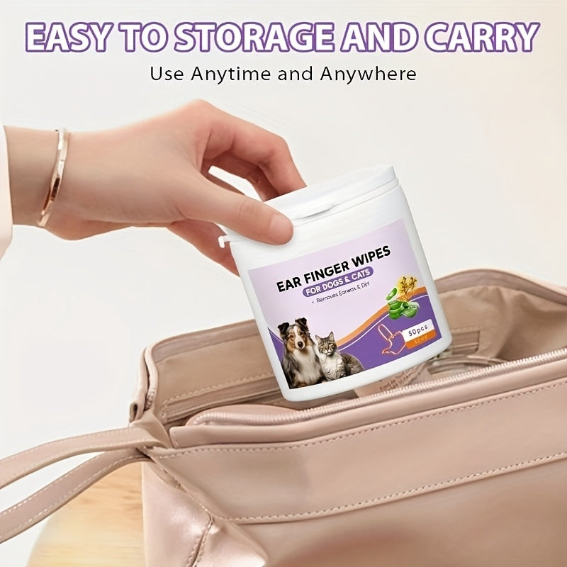 50pcs/box Dogs & Cats Ear, Tooth and Foot Pad Cleaning Finger Wipes, Finger Wipes for Dogs & Cats