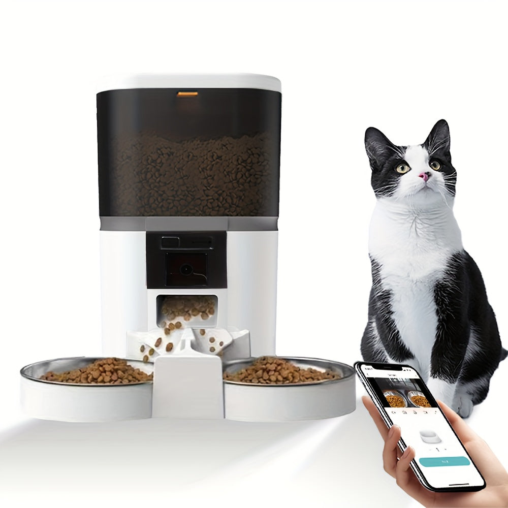 4L Smart Pet Feeder with Camera & App Control - Automatic Timer, Dual Bowl Dog & Cat Food Dispenser, USB-Powered, Real-Time Monitoring, Easy Disassembly for Busy Pet Owners, Automatic Pet Feeder, Remote Feeding Solution, Slee