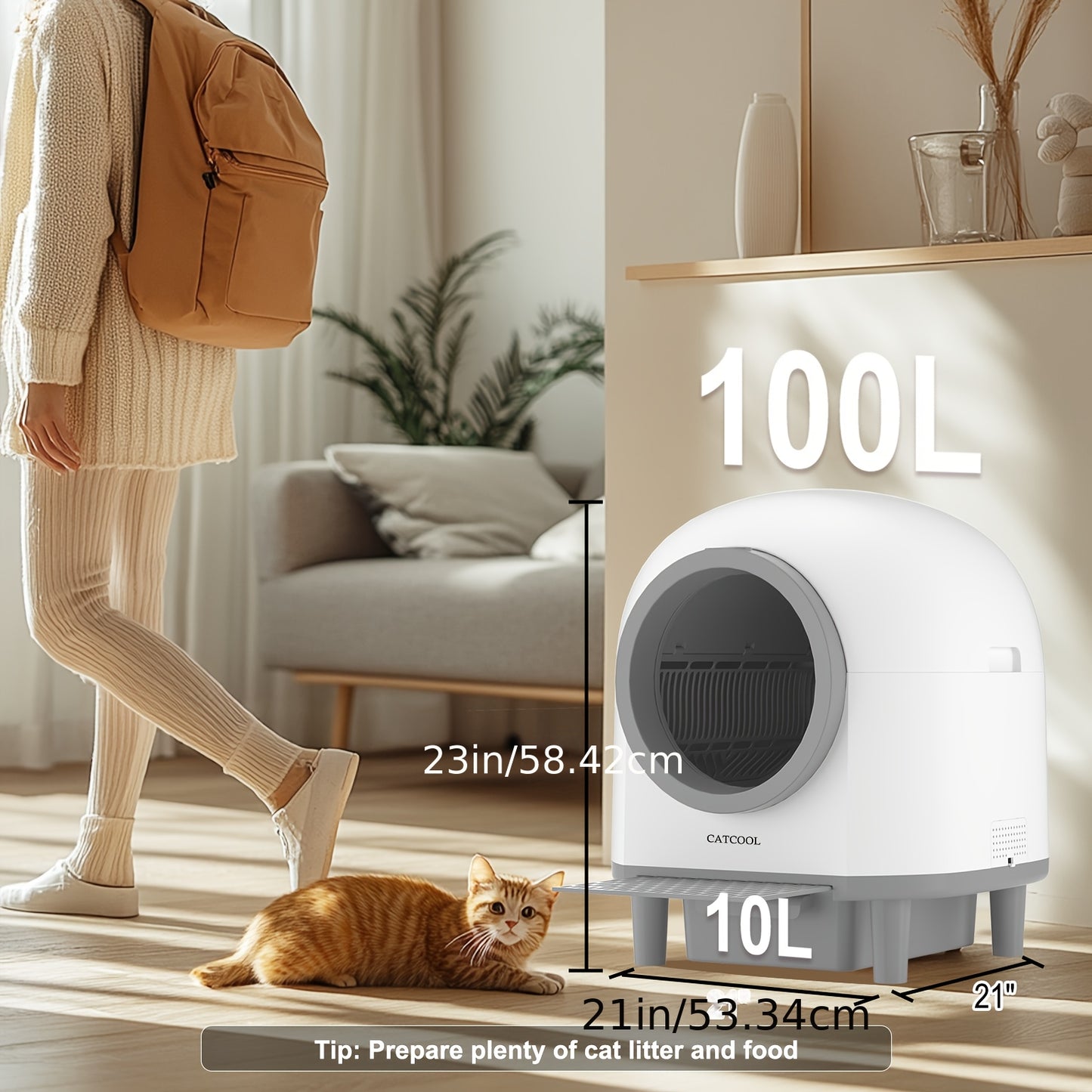 Self Cleaning Cat Litter Tray, 110L Extra Large Automatic Cat Litter Tray for Multiple Cats, with Safety Protection, APP Control, Odor Removal Smart Robot Litter Box, 1 Roll Trash Bags, Self Cleaning Cat Litter Box, Cat Litte