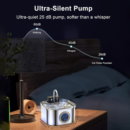 [Wireless Cat Water Fountain] Automatic Wireless Cat Water Fountain - Stainless Steel, USB/Battery Powered (18650 Lithium Battery), 3.2L/108oz Large Capacity, Spill-Proof Design, No Filter Needed, Durable Water Dispenser for