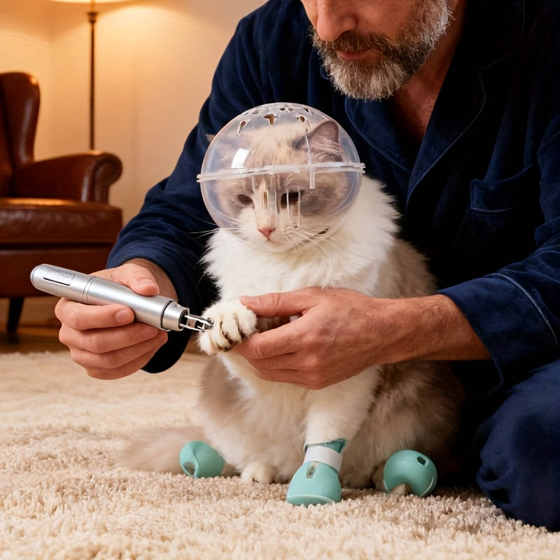 Cat beauty headgear set, transparent and breathable Elizabeth collar, including 1 headgear and 4 paw gear sets, cat anti-licking and biting headgear, specially designed for beauty and bathing, durable and reusable.