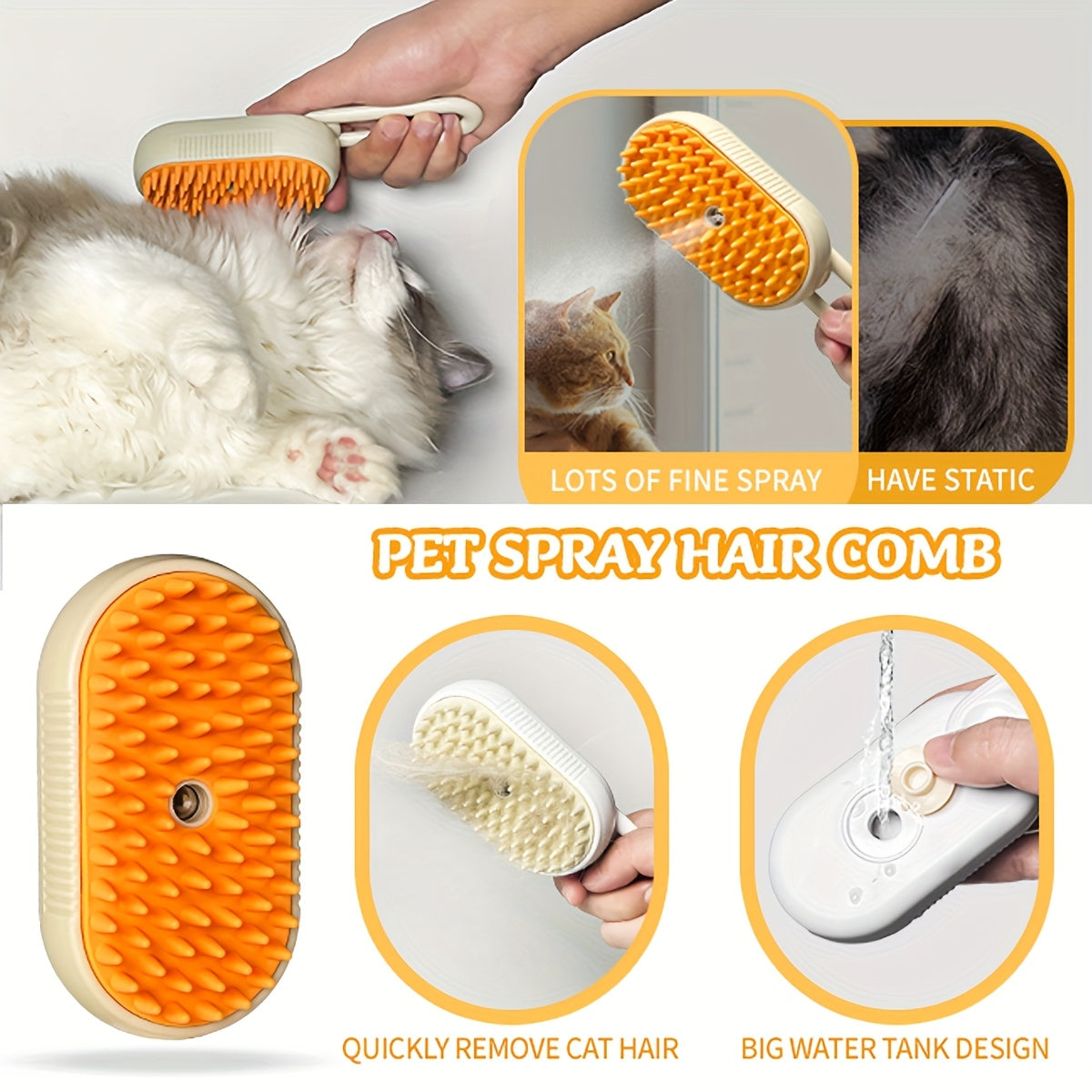 2pcs Pet Spritz Comb, 3-In-1 Cat Steam Brush, USB Charging Convenience, 360° Rotating Pet Steam Brush for Cats and Dogs, Cat Brush, Pet Cleaning, Easytouse Comb, Petsafe Material, Grooming Comb, Cat Lovers, Pet Owners