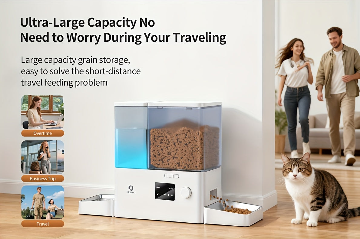 Smart Automatic Cat Feeder and Water Dispenser All-in-One with App Control, Large Capacity Wet/ Food Storage, Enabled,, Voice Control via Alexa/ Assistant, -Waste System,  & Wet Food Dispenser, Remote Monitoring, Low Voltage