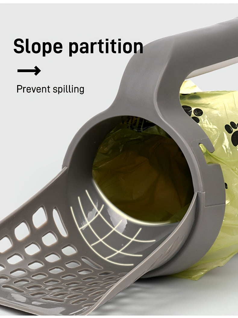 All-In-One Storage Portable Cat Cleaning Cat Litter Shovel with Built-In Garbage Bag Automatic Poop Scooper Set Cat Shovel