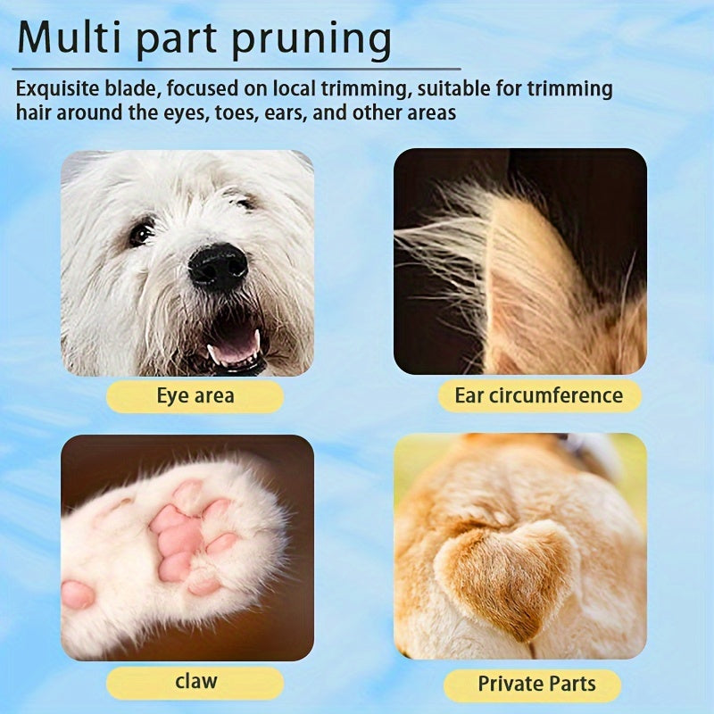 Pet Grooming Kit, Rechargeable Electric Paw Trimmer for Dogs and Cats, Dual-Use USB/Battery Powered, LED Light, Wide Blade, Quiet Operation, Ideal for Whisker, Foot & Eye Hair Removal