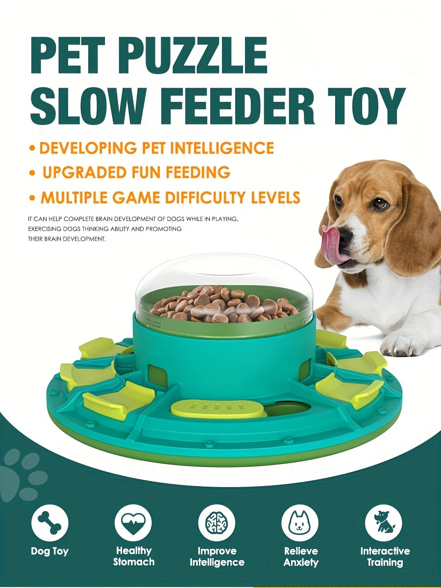 [Interactive Dog Feeder Toy] Interactive Slow Feeder Dog Toy with Treat Dispenser - Battery-Free Mental Stimulation Game, Non-Toxic Easy-Clean Plastic, Geometric Design for Puppies & Adult Dogs, IQ Boosting Play, Puppy Traini