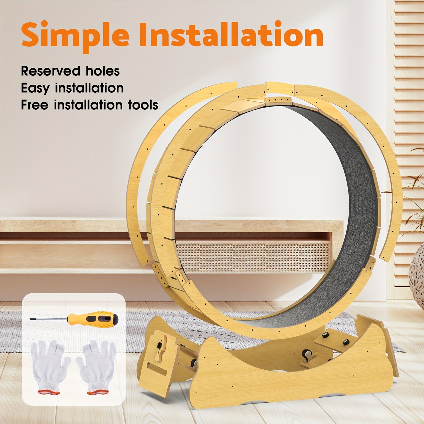 Large 91cm/100cm Cat Exercise Wheel - Recycled Wood Indoor Cat Treadmill with Silent Running Wheel, Detachable Carpeted Surface, Safety Lock & Adjustable Height - Sturdy Base for Stability, Ideal for Cats & Small Pets (Assemb