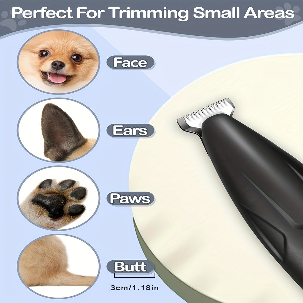 2-Speed Low Noise Cordless Dog & Cat Grooming Clippers - Rechargeable Pet Hair Trimmer for Paws, Eyes, Ears, Face & Rump with LED Light, Ergonomic Design & Attachments (White, Black)