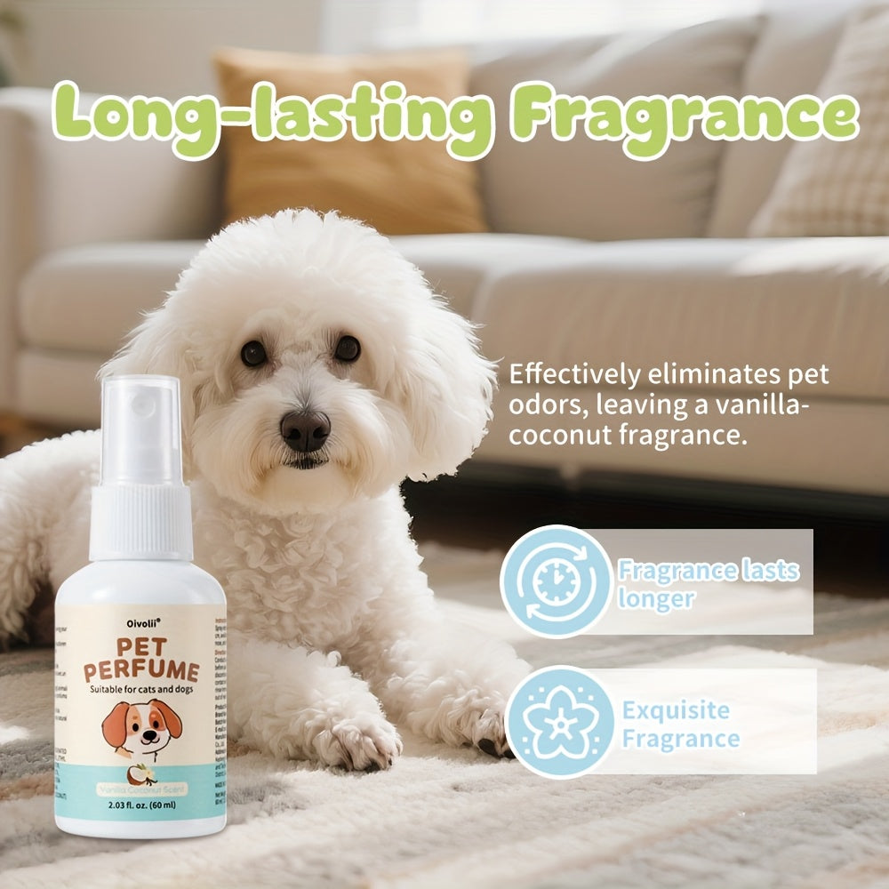 Pet Vanilla Coconut Deodorant Spray, Contains Vanilla and Coconut Ingredients, Fresh Vanilla with Sweet Coconut Care, Gentle and Non-Irritating, Long-Lasting Freshness, Suitable for All Breeds of Pets, Compact and Portable, R