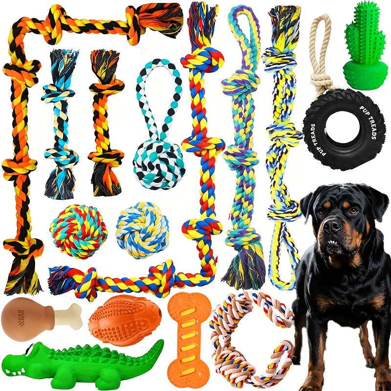 7pcs Large Dog Chew Toy Set, Teeth Cleaning, Durable Bite-Resistant, Tug-of-War Toys, Interactive Pet Toys for Medium to Large Breeds, Without Battery, Dog Toy, Indestructible Dog Toy, Dog Toy For Large/aggressive Chewer, Dog