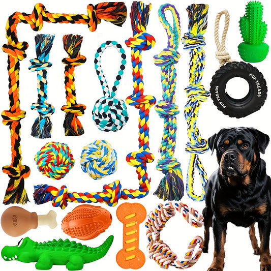 7pcs Large Dog Chew Toy Set, Teeth Cleaning, Durable Bite-Resistant, Tug-of-War Toys, Interactive Pet Toys for Medium to Large Breeds, Without Battery, Dog Toy, Indestructible Dog Toy, Dog Toy For Large/aggressive Chewer, Dog