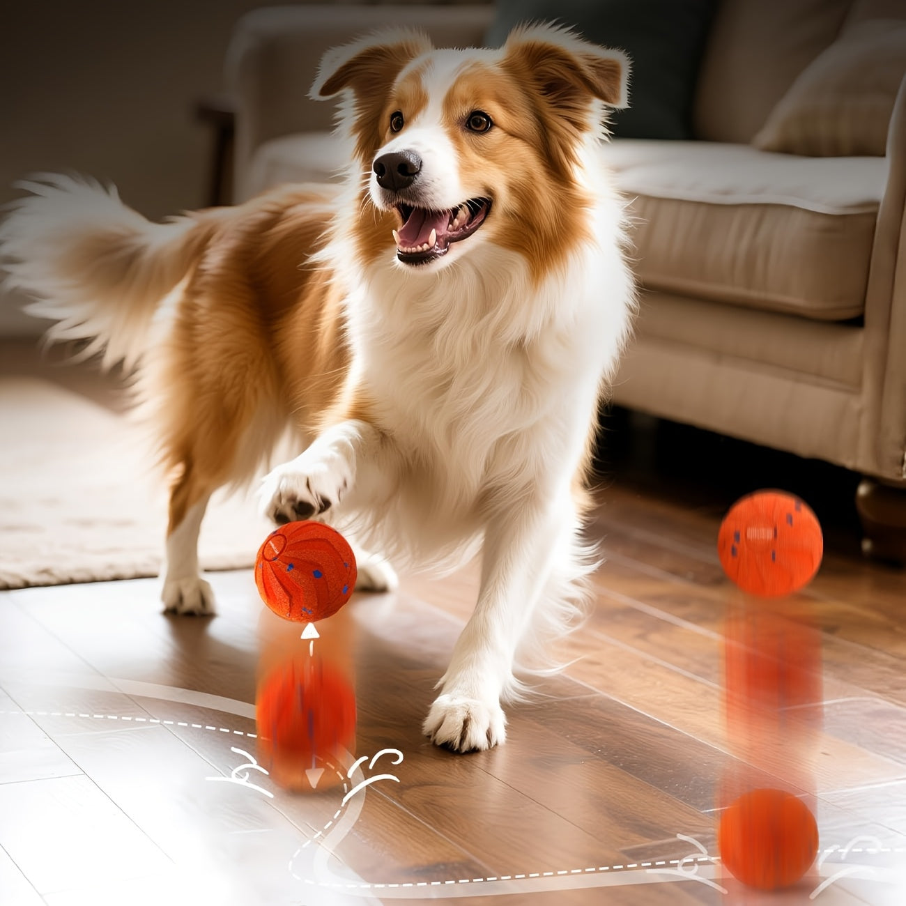 The smart dog toy ball features automatic moving, bouncing, and rotating functions, as well as an intelligent sleep mode and tap-to-start function. Made of E-TPU material, it is a dynamic rolling ball specially designed for m
