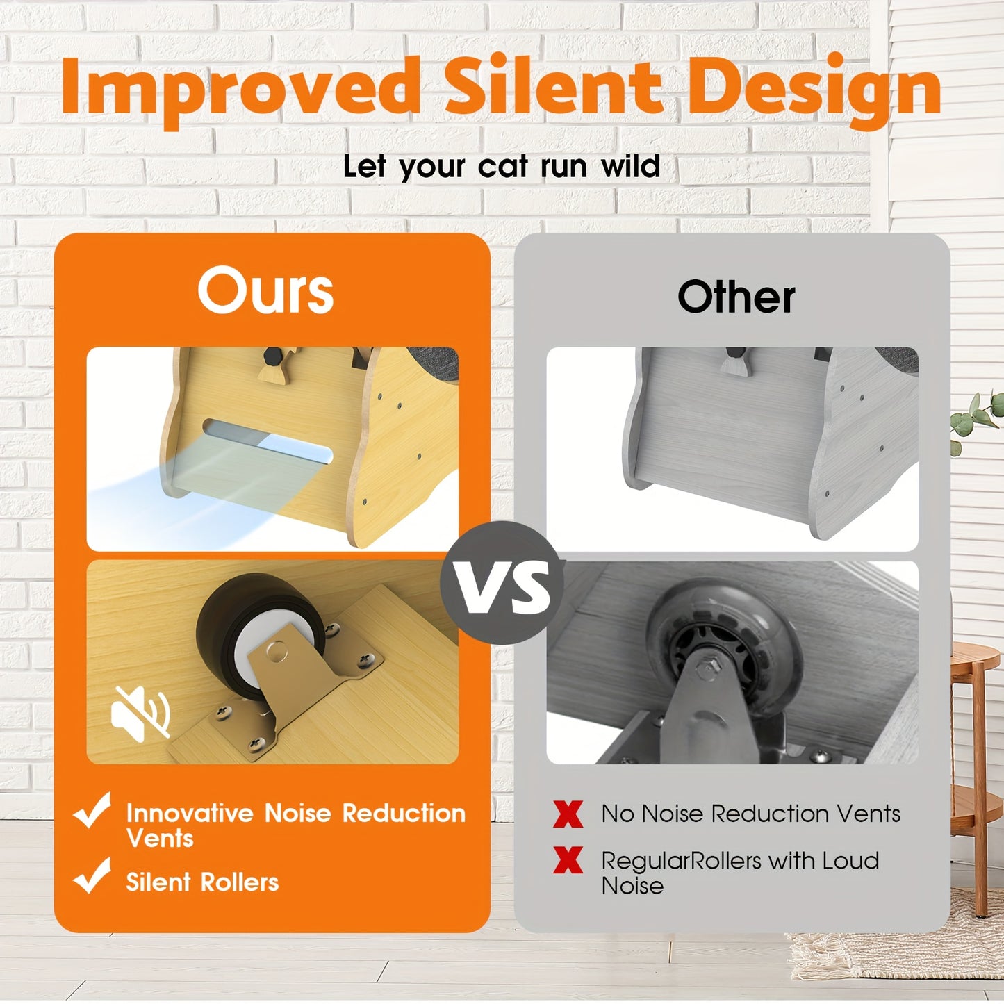 Large 91cm/100cm Cat Exercise Wheel - Recycled Wood Indoor Cat Treadmill with Silent Running Wheel, Detachable Carpeted Surface, Safety Lock & Adjustable Height - Sturdy Base for Stability, Ideal for Cats & Small Pets (Assemb