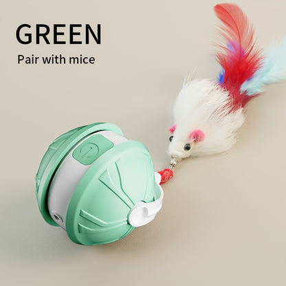 Automatic Cat Toy - Interactive Cat Toy, USB Rechargeable, Glowing Design for Indoor Play and Mental Stimulation, Fun Design, Fake Mouse, Replaceable Hanging Ornaments, Laser Cat Toy