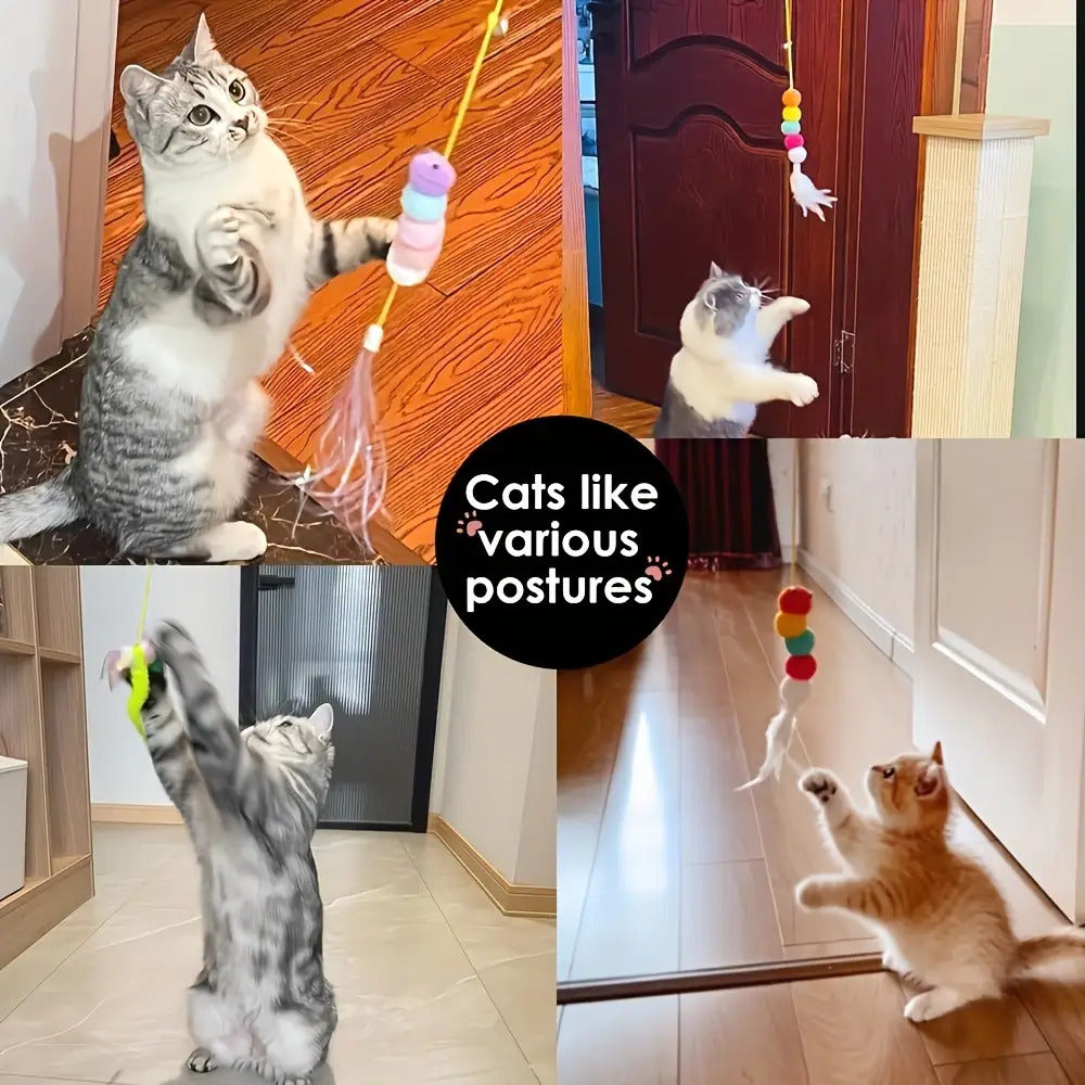 [Interactive Cat Squeaky Toy] 1 Interactive Cat Squeaky Toy, Random Color and Style, 1pc Delivery with Stretchable Spring Rope for Indoor Playtime. Features Artificial Feathers & Bell – Durble Nylon Hanging Doorway Kitten S