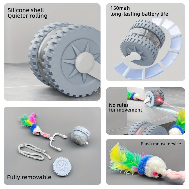 Interactive Laser Cat Toy with Mouse, 2-in-1 Laser Pointer & Plush-like Wiggling Worm-like Motion, Low-Power (<1mW) Red Light for Solo Play, Stimulates Hunting Instincts (Cats, Kittens)
