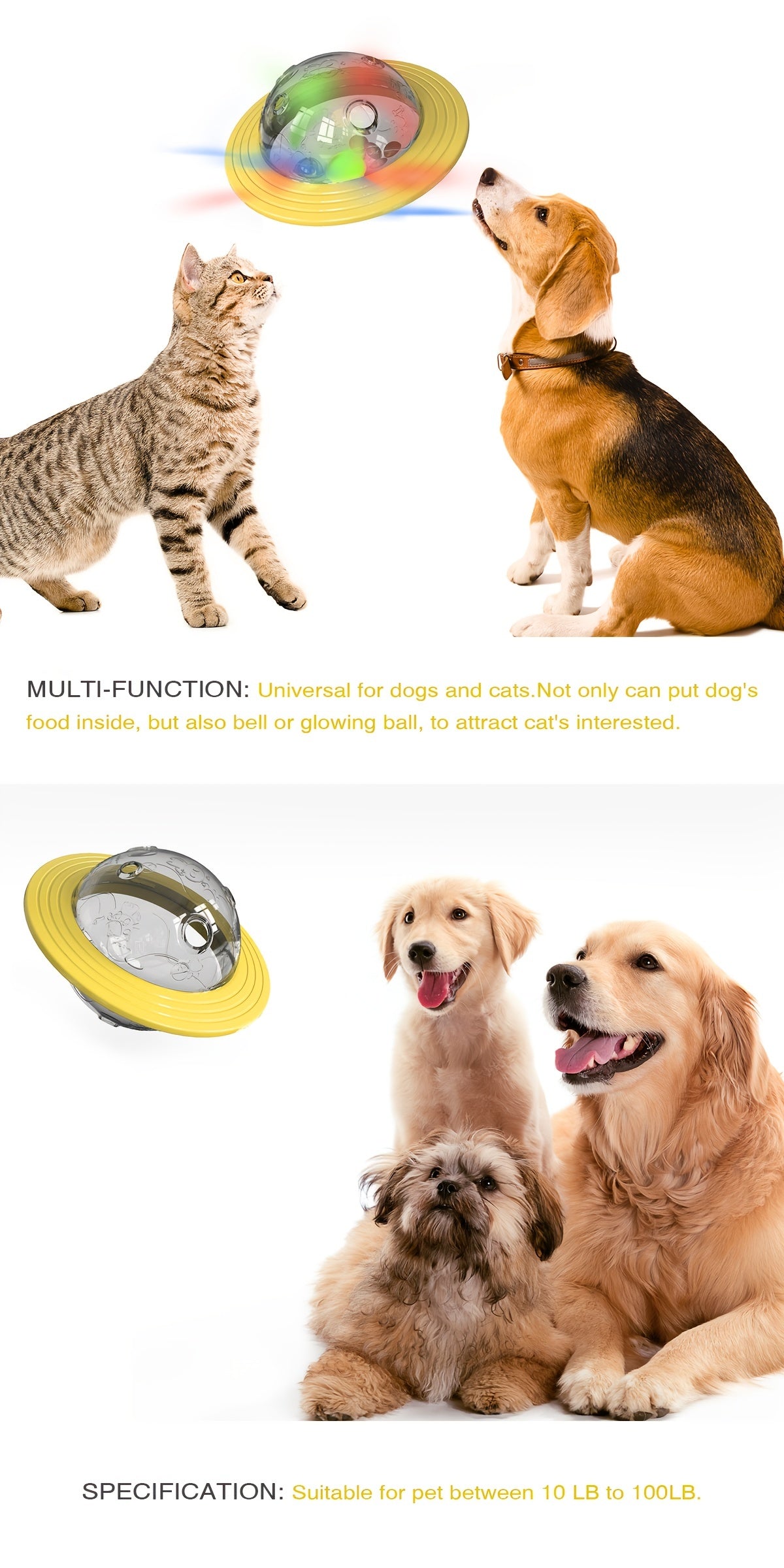 Interactive UFO Design Dog Ball Toys, Food Dispensing Pet Slow Feeder Ball, Dog Enrichment Toys, Dogs IQ Treat Ball Puzzle Toy