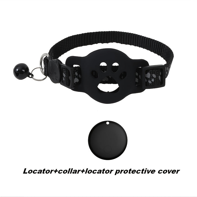 Pet Cat Positioning Collar Set with Collar, Locator + Silicone Protective Case, GPS Smart Anti-Lost Device Locator - Live Tracking, No Installation, Only I0S Device Use