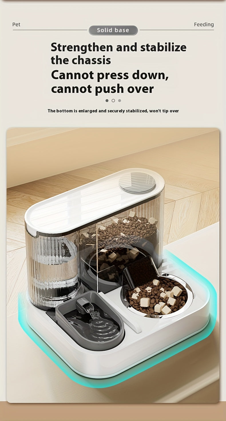 [Automatic Pet Feeder] Automatic Pet Feeder & Water Dispenser - Dry/Wet Food Separation, Anti-Tip, Large 2.2L Grain Bucket +1.5L Water Tank, No Electricity Needed, Easy-Clean Design for Cats & Small/Medium Dogs