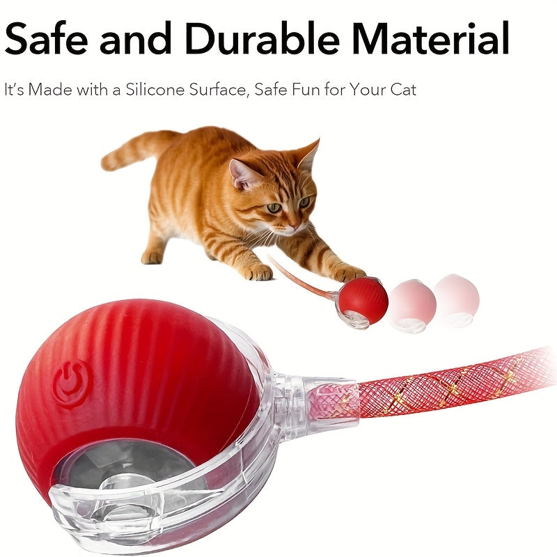MIAOQUANJI Interactive Rolling Cat Ball Toy - USB Rechargeable Electric Cat Toy with Elastic Net Tail, Quick Self-rolling Design for All Breeds, Pink & Multicolor Options, Smart Automatic Pet Toy for Indoor Fun & Gifting, Cat