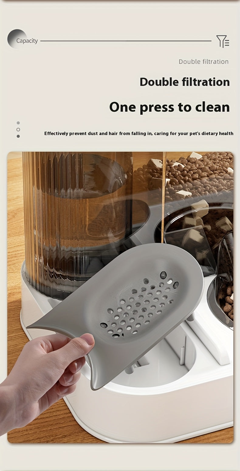 [Automatic Pet Feeder] Automatic Pet Feeder & Water Dispenser - Dry/Wet Food Separation, Anti-Tip, Large 2.2L Grain Bucket +1.5L Water Tank, No Electricity Needed, Easy-Clean Design for Cats & Small/Medium Dogs