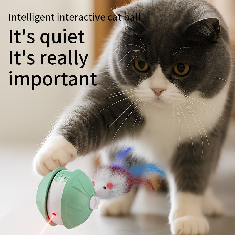 Automatic Cat Toy - Interactive Cat Toy, USB Rechargeable, Glowing Design for Indoor Play and Mental Stimulation, Fun Design, Fake Mouse, Replaceable Hanging Ornaments, Laser Cat Toy