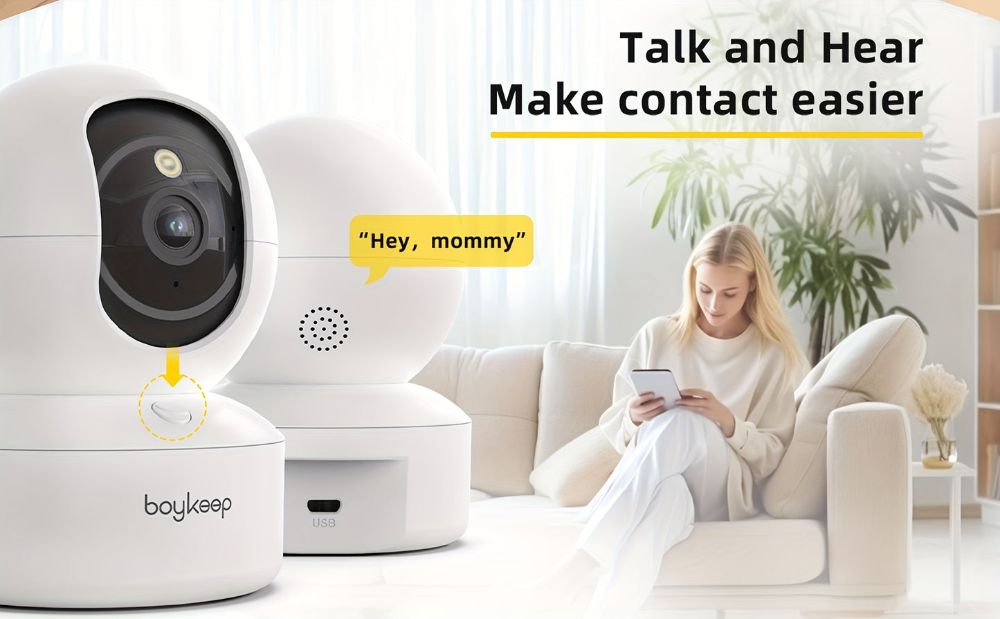 2PCS BoyKeep 5g/2.4ghz WiFi Smart Camera, High-definition Indoor Safety Monitor, Special Safety Camera For Babies And Pets, 360° Panoramic Surveillance Video, Night Vision, Two-way Calls, Memory Card And Cloud Storage, K30