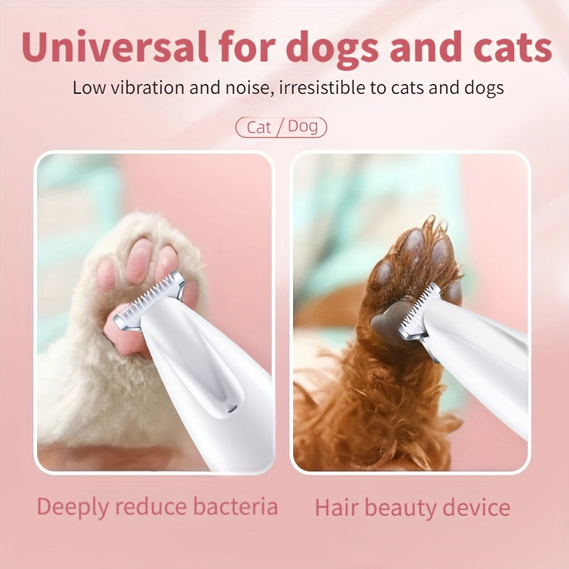 Pet Grooming Kit, Rechargeable Electric Paw Trimmer for Dogs and Cats, Dual-Use USB/Battery Powered, LED Light, Wide Blade, Quiet Operation, Ideal for Whisker, Foot & Eye Hair Removal