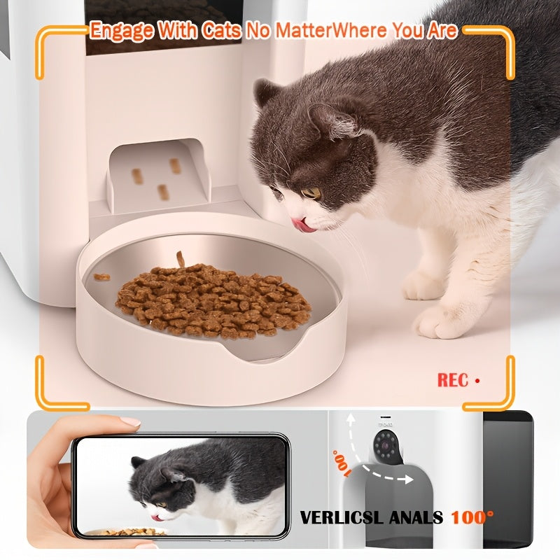 1pc YIIYRY Wi-Fi Smart Pet Feeder, 4L Automatic Cat & Dog Food Dispenser with 15-Second Meal Ordering, USB Powered (SD Card Not Included), Removable Charger, Voice Intercom for Two-Way Communication, Automatic Pet Feeding | M