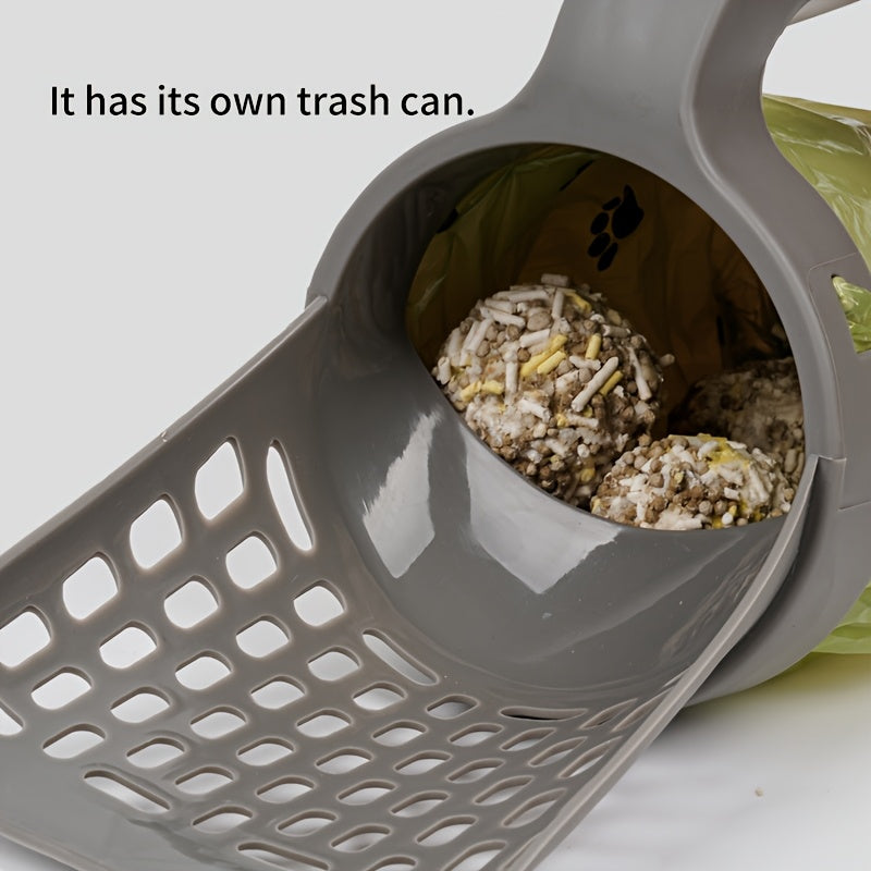 All-In-One Storage Portable Cat Cleaning Cat Litter Shovel with Built-In Garbage Bag Automatic Poop Scooper Set Cat Shovel