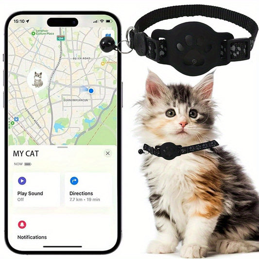 Pet Cat Positioning Collar Set with Collar, Locator + Silicone Protective Case, GPS Smart Anti-Lost Device Locator - Live Tracking, No Installation, Only I0S Device Use