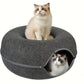 Cozy Donut-Shaped Cat Bed with Interactive Felt Tunnel – Soft Canvas Play and Training Toy for Small to Medium Cats, Ferrets, and Rabbits, Dual-Purpose Comfortable Hideaway in Gray or Multiple Colors, Kitten Bed