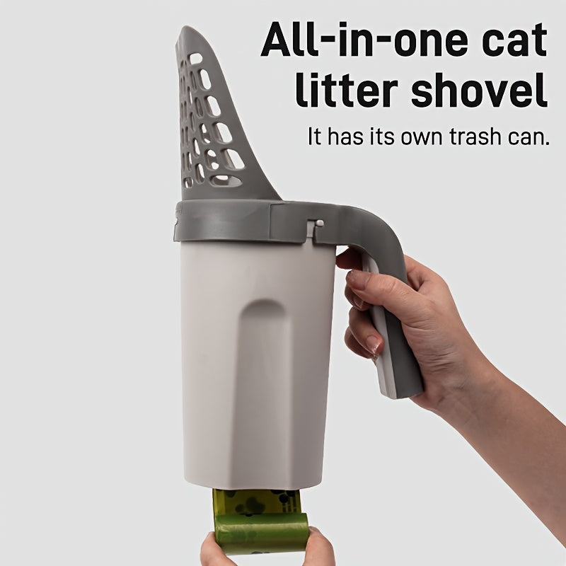 All-In-One Storage Portable Cat Cleaning Cat Litter Shovel with Built-In Garbage Bag Automatic Poop Scooper Set Cat Shovel
