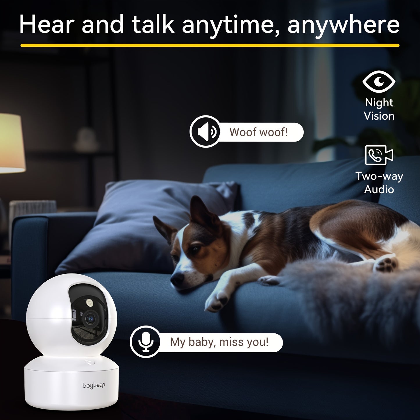 BoyKeep 5g/2.4ghz WiFi Smart Camera, 2K High-definition Indoor Safety Monitor, Special Safety Camera For Babies And Pets, 360° Panoramic Surveillance Video, Night Vision, Two-way Calls, Memory Card And Cloud Storage, K30